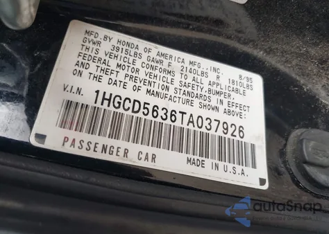 1996 Honda Accord Lx/Ex from USA, damaged, VIN 1HGCD5636TA037926